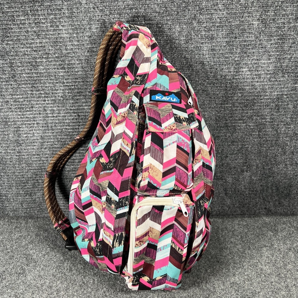 KAVU Rope Sling Crossbody Bag Purple Pink Geometric